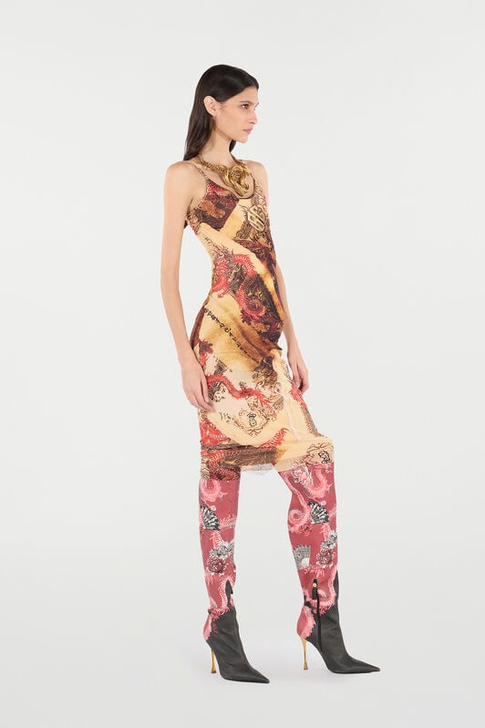RC Bodycon Dress with Oriental Print NATURALE/ROSSO VQT10F-TLQ00