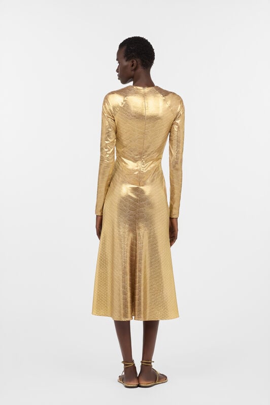 RC Abito Midi Beige Dorato Con Stampa Squame BEIGE/GOLD WWT111-OOS31