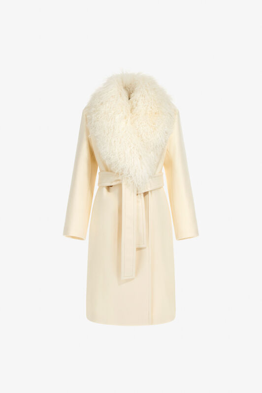 RC Cappotto con collo con pelo Avorio TKQ520-GA061