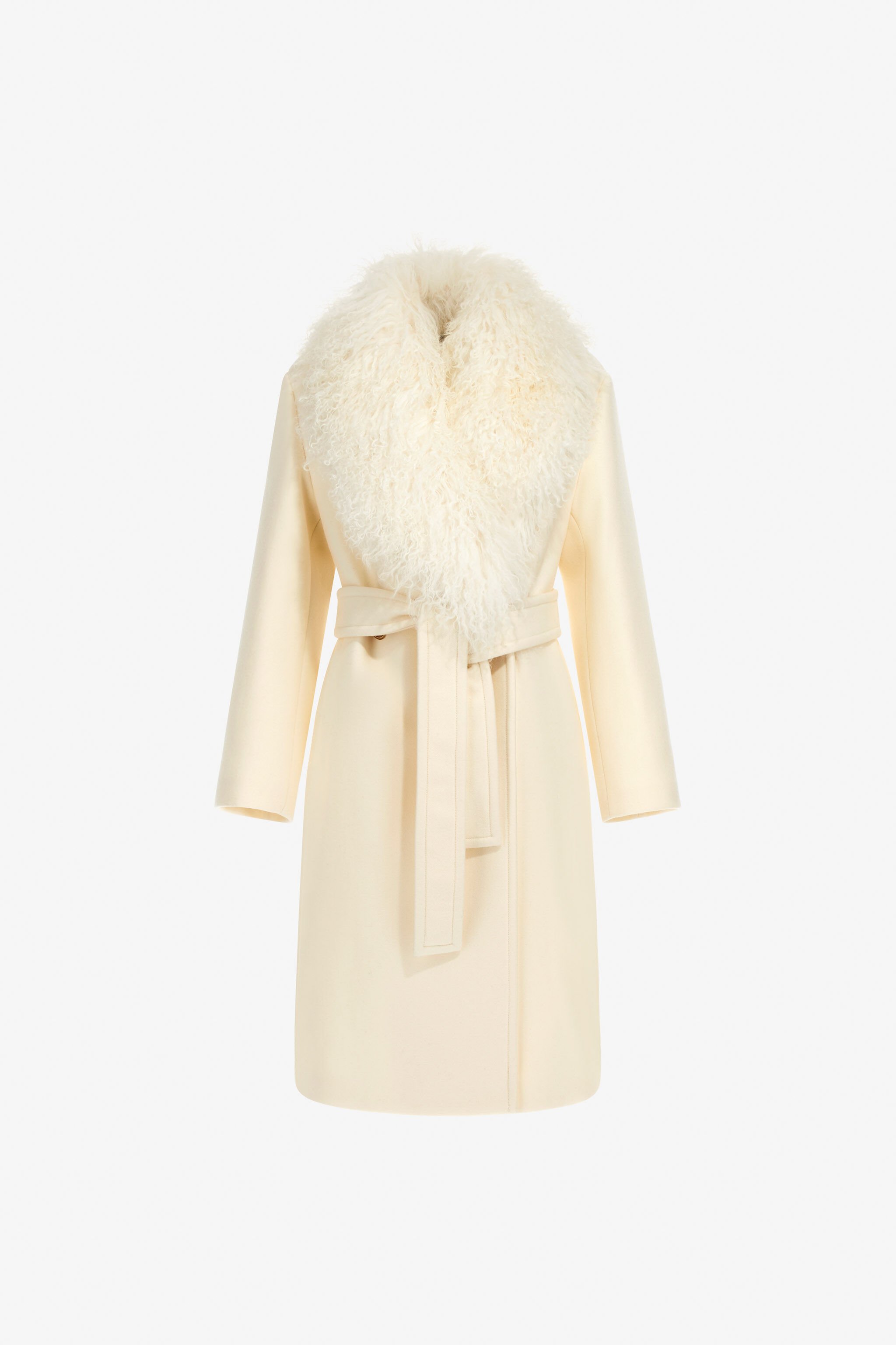 RC Cappotto con collo con pelo Avorio TKQ520-GA061