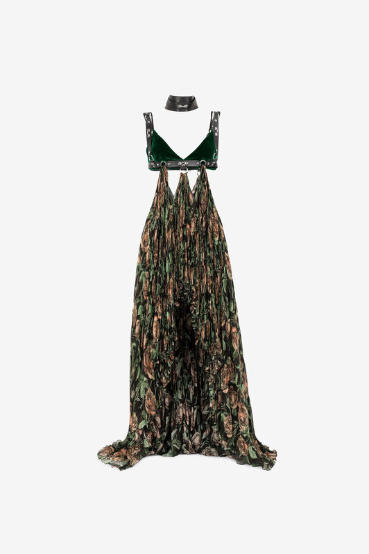 RC Vestido maxi arnés con estampado Rose ROSA/NERO PWT115-XTF35