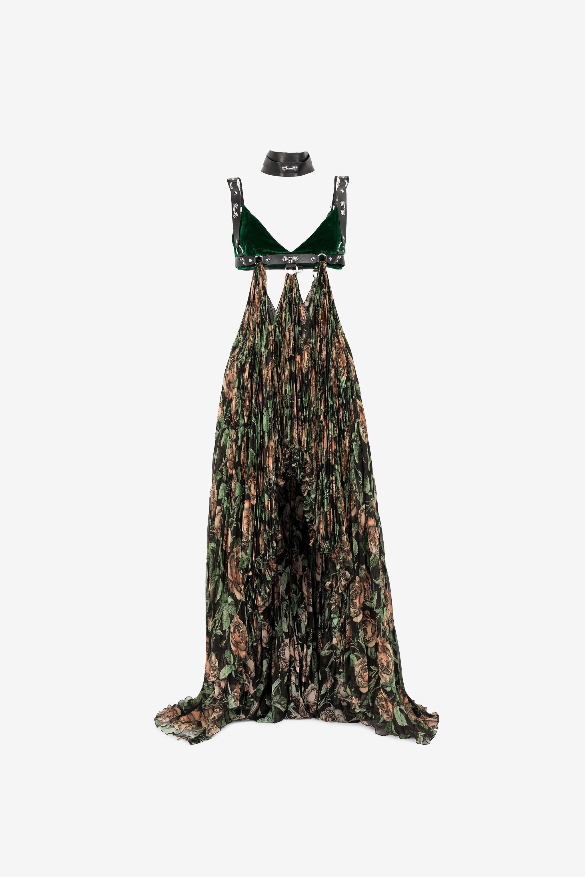 RC Vestido maxi arnés con estampado Rose ROSA/NERO PWT115-XTF35