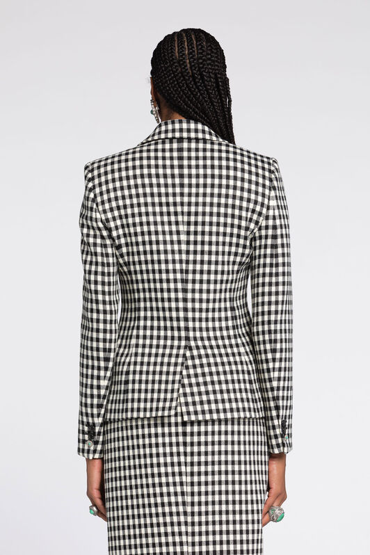 RC Houndstooth and Gingham Double-Breasted Blazer Black/White RKT404-GA007