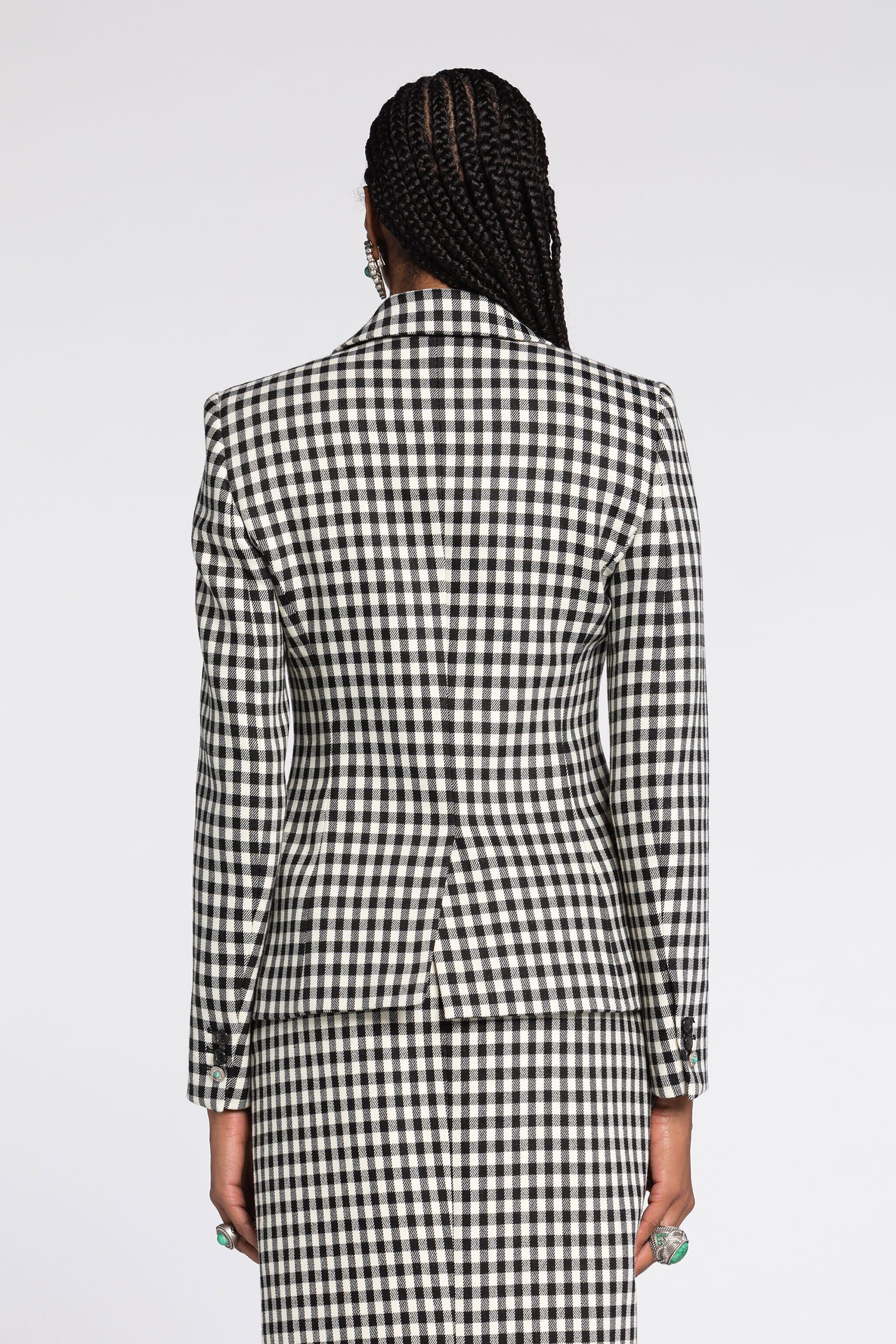 RC Houndstooth and Gingham Double-Breasted Blazer Black/White RKT404-GA007