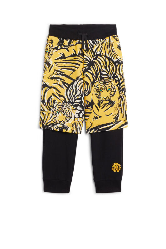 JU Tiger print layered track pants Yellow JJT262-HUS69