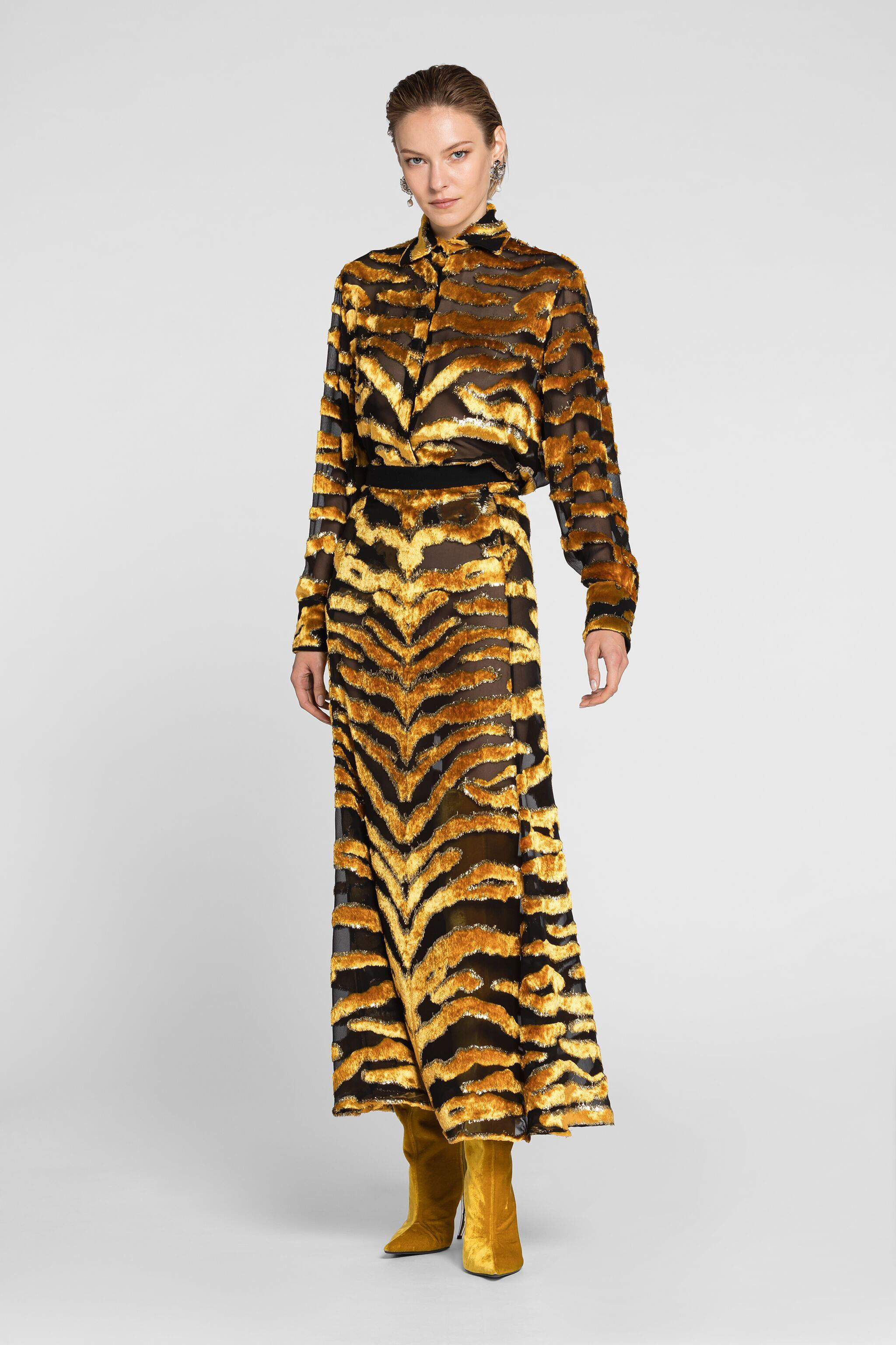 RC Tiger Velvet-Devoré Shirt NERO/LUREX ORO PWT704-FY058