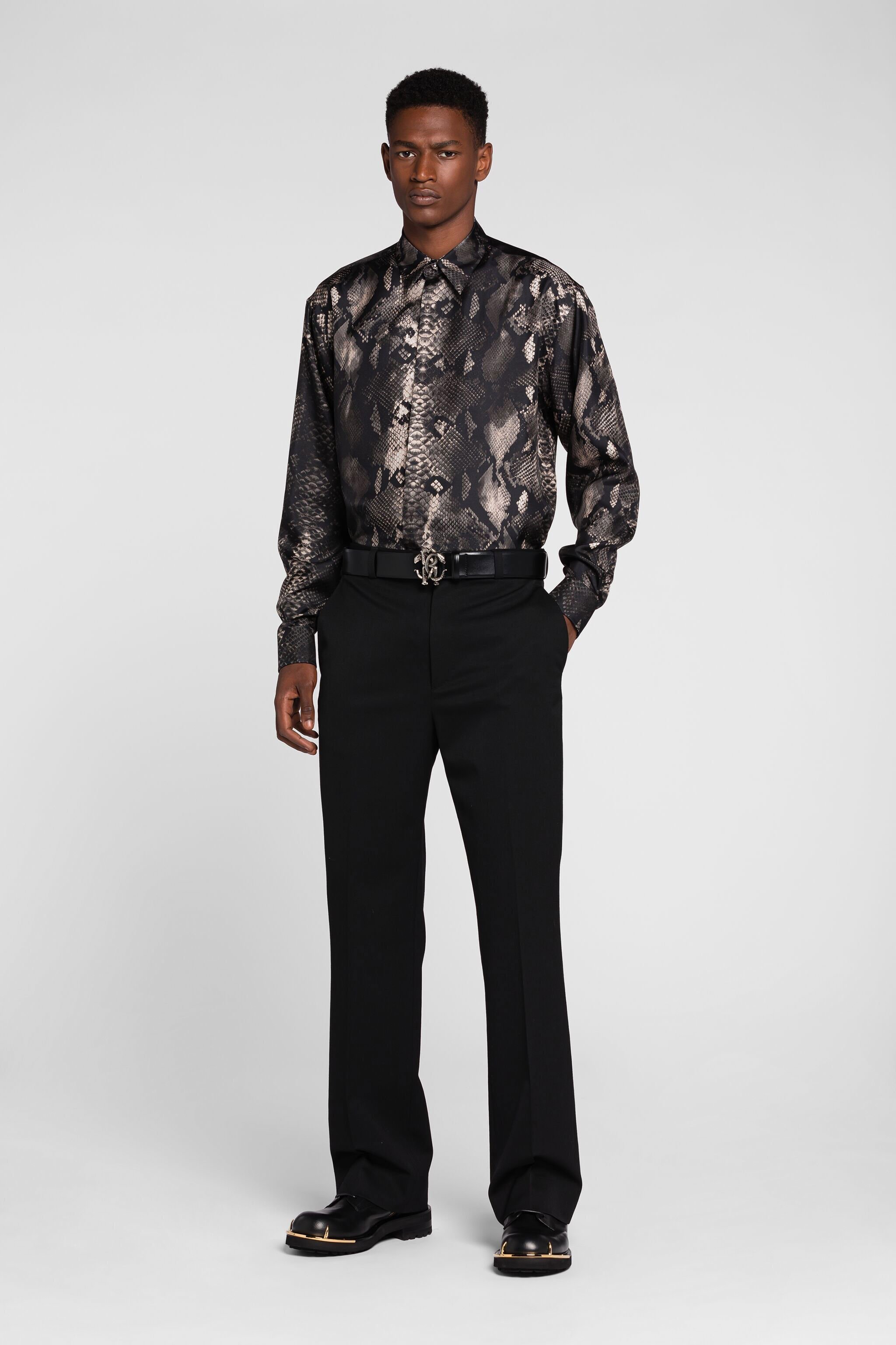 RC Rock Python-Print Silk Shirt SMOKE PRT730-4QE38