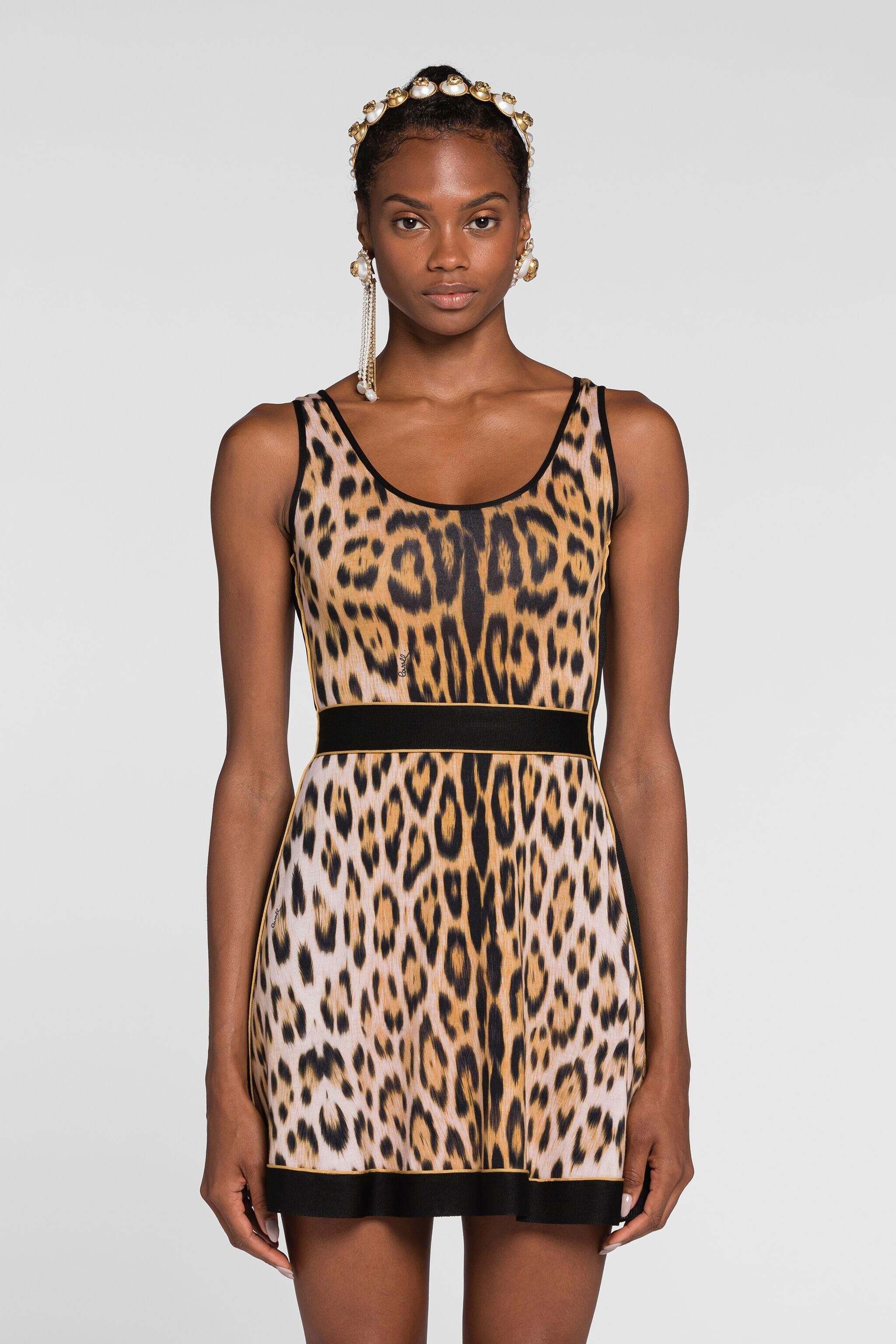 RC Leopard-print skater dress Light Brown QKM114-MG001