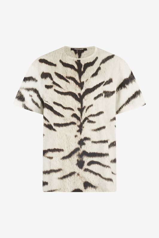 RC Camiseta oversize para mujer con estampado de Tigresa Blanca OGAT X Roberto Cavalli Negro/Blanco UQT68A-3DA39