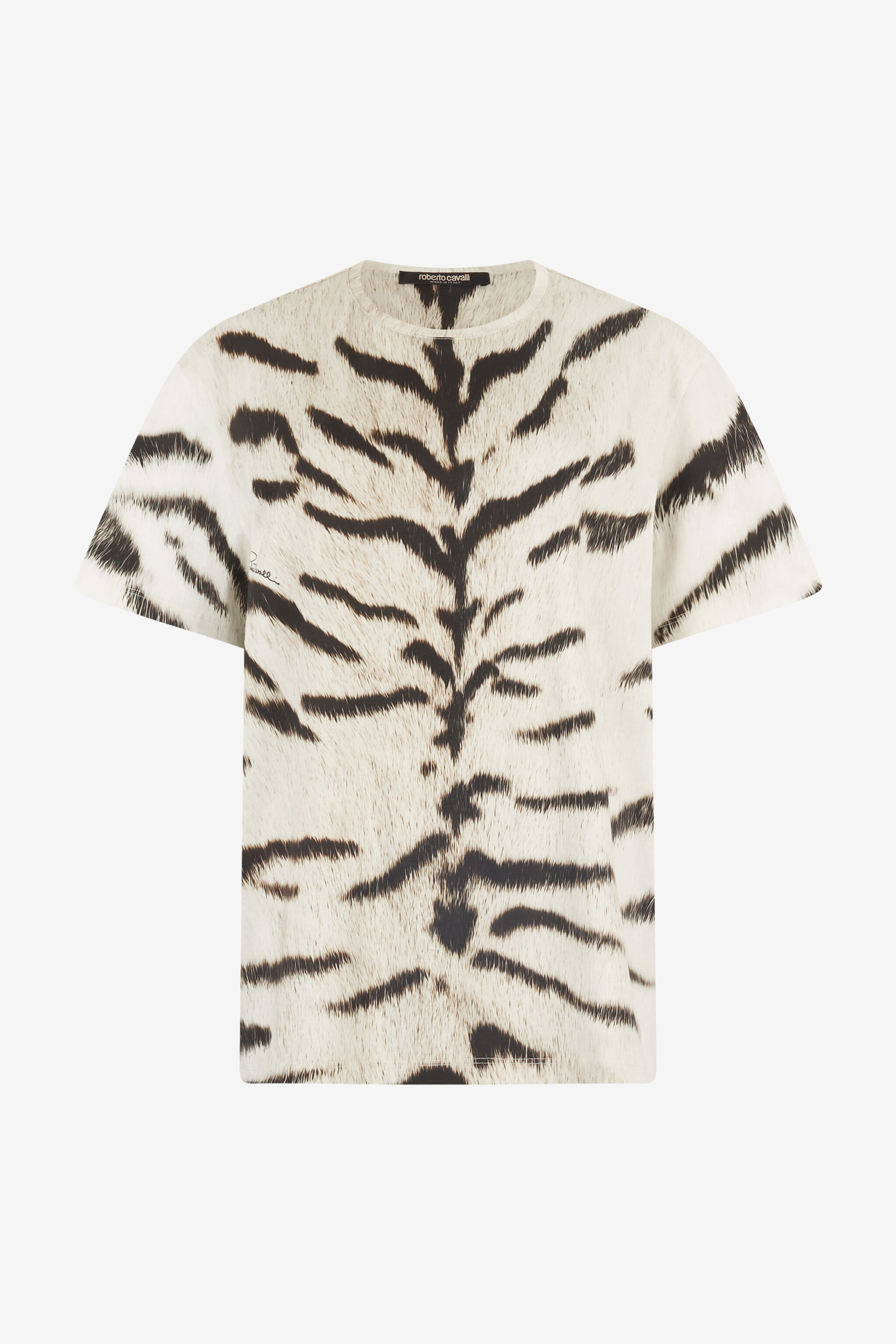 RC Camiseta oversize para mujer con estampado de Tigresa Blanca OGAT X Roberto Cavalli Negro/Blanco UQT68A-3DA39