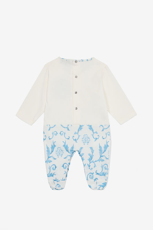 JU Hat, Bib And Romper Suit Set With RC Monogram And Print Light blue UJT811-JD001