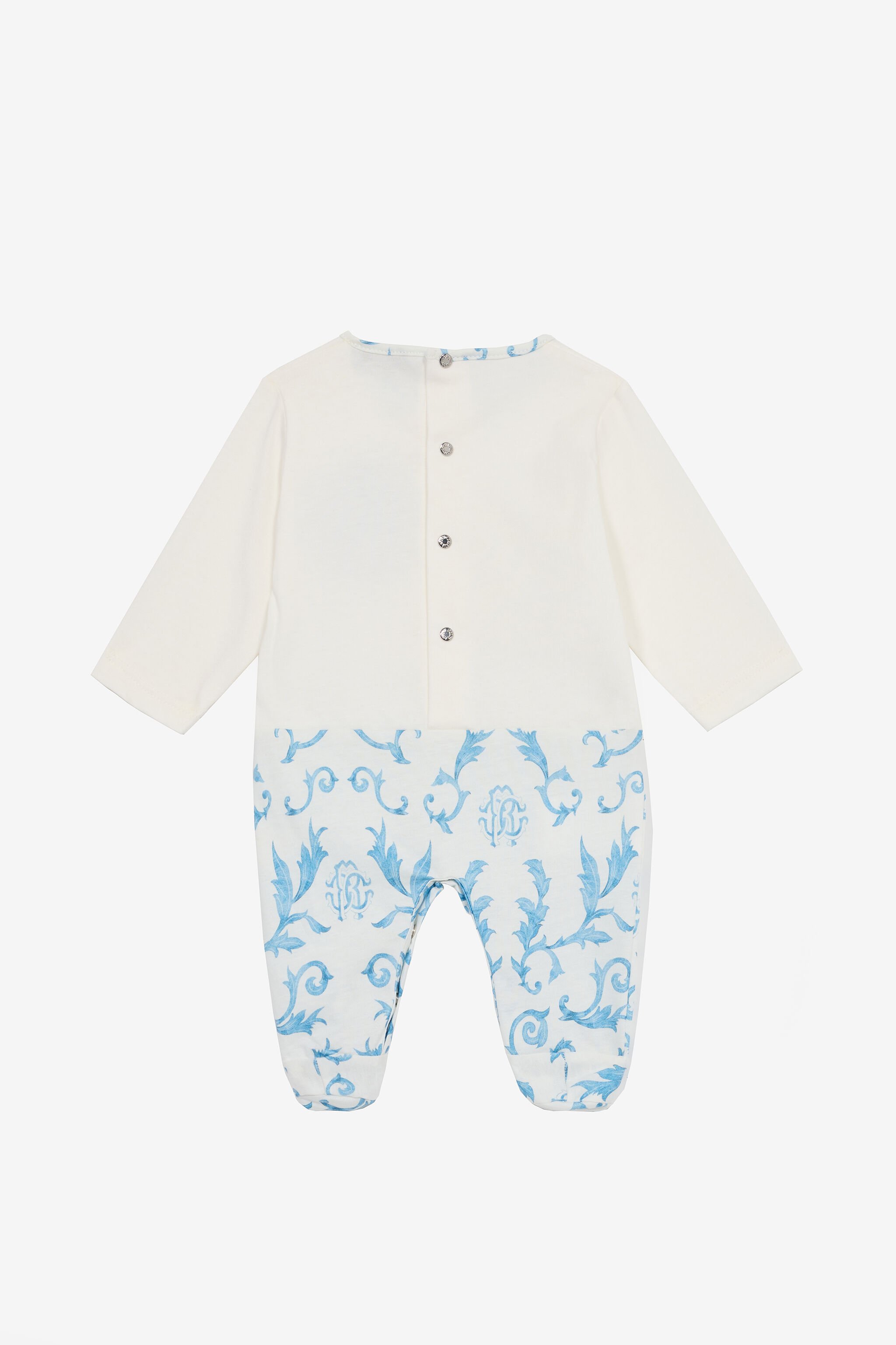 JU Hat, Bib And Romper Suit Set With RC Monogram And Print Light blue UJT811-JD001