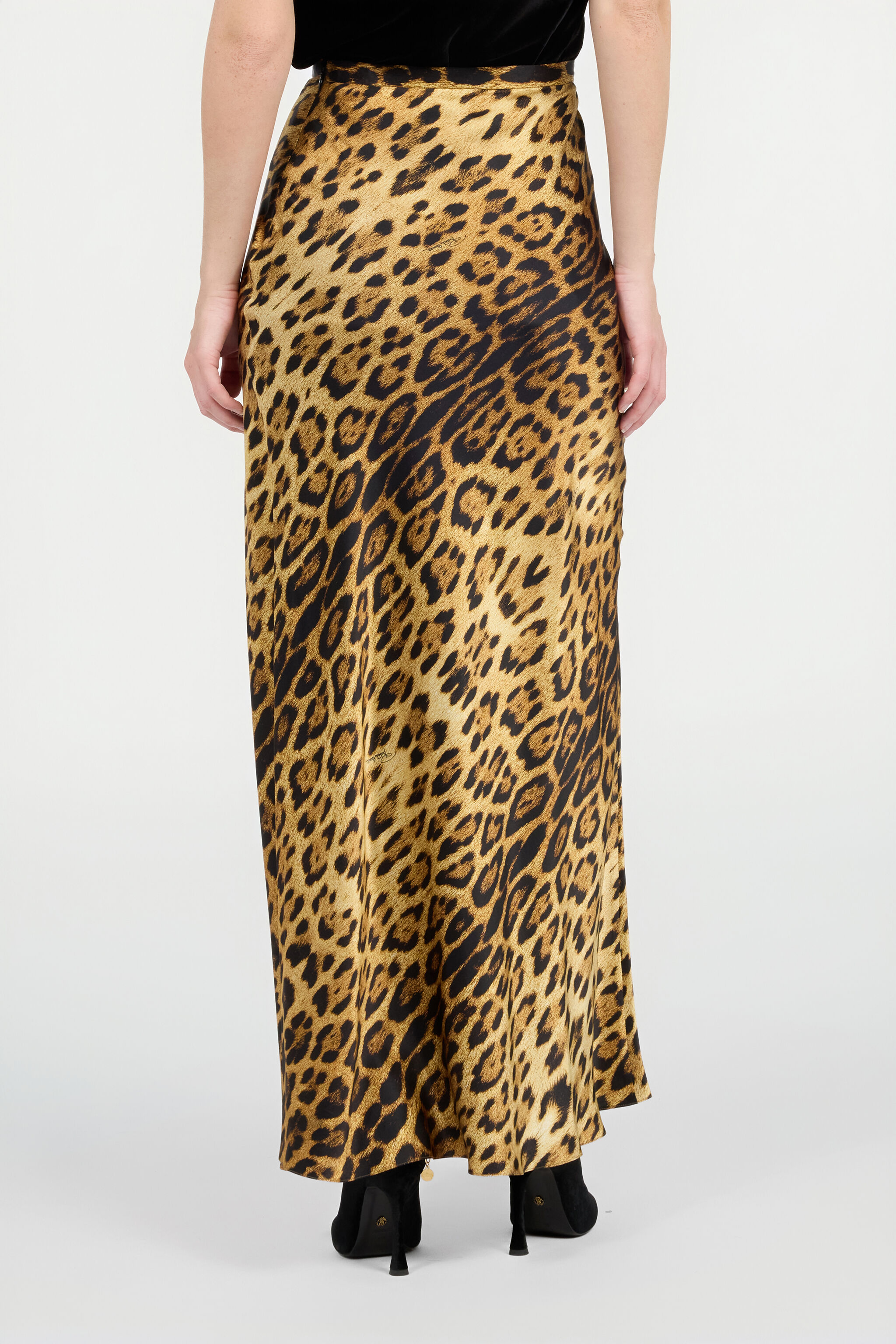 RC Silk Skirt with Jaguar Skin Print Brown VWT302-TYQ71