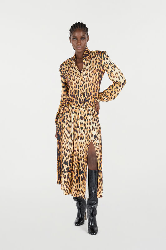 RC Shirt Dress with Jaguar Skin Print RC Shirt Dress with Jaguar Skin Print Brown VKT144-LXP73