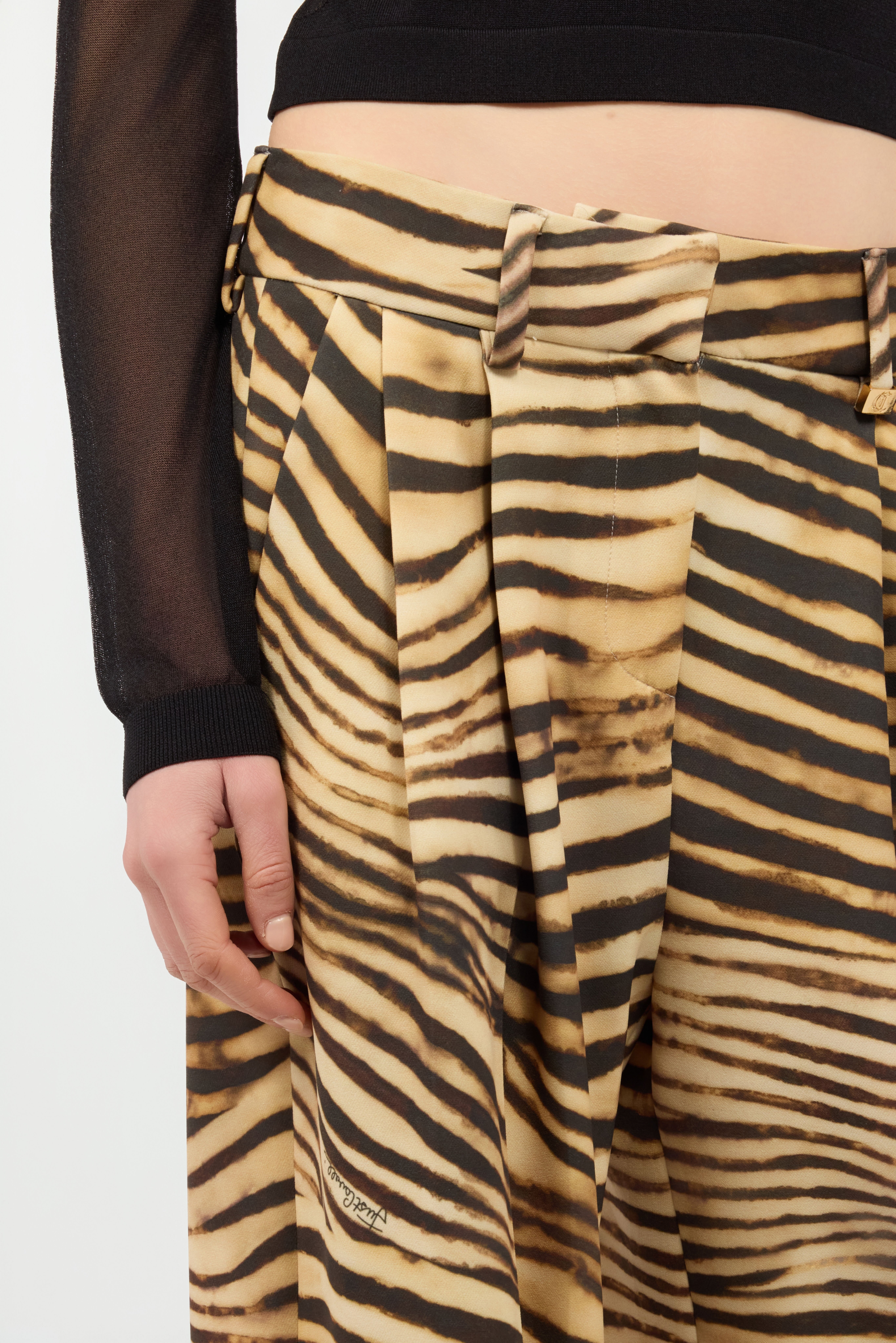 JC Flowing Pants With Tiger Skin Print Light Brown UFT088-UF127