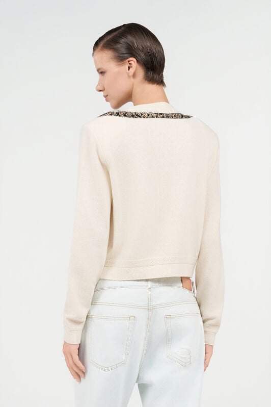 RC Wool Cardigan with Tiger Embroidery IVORY WKM902-MQ014