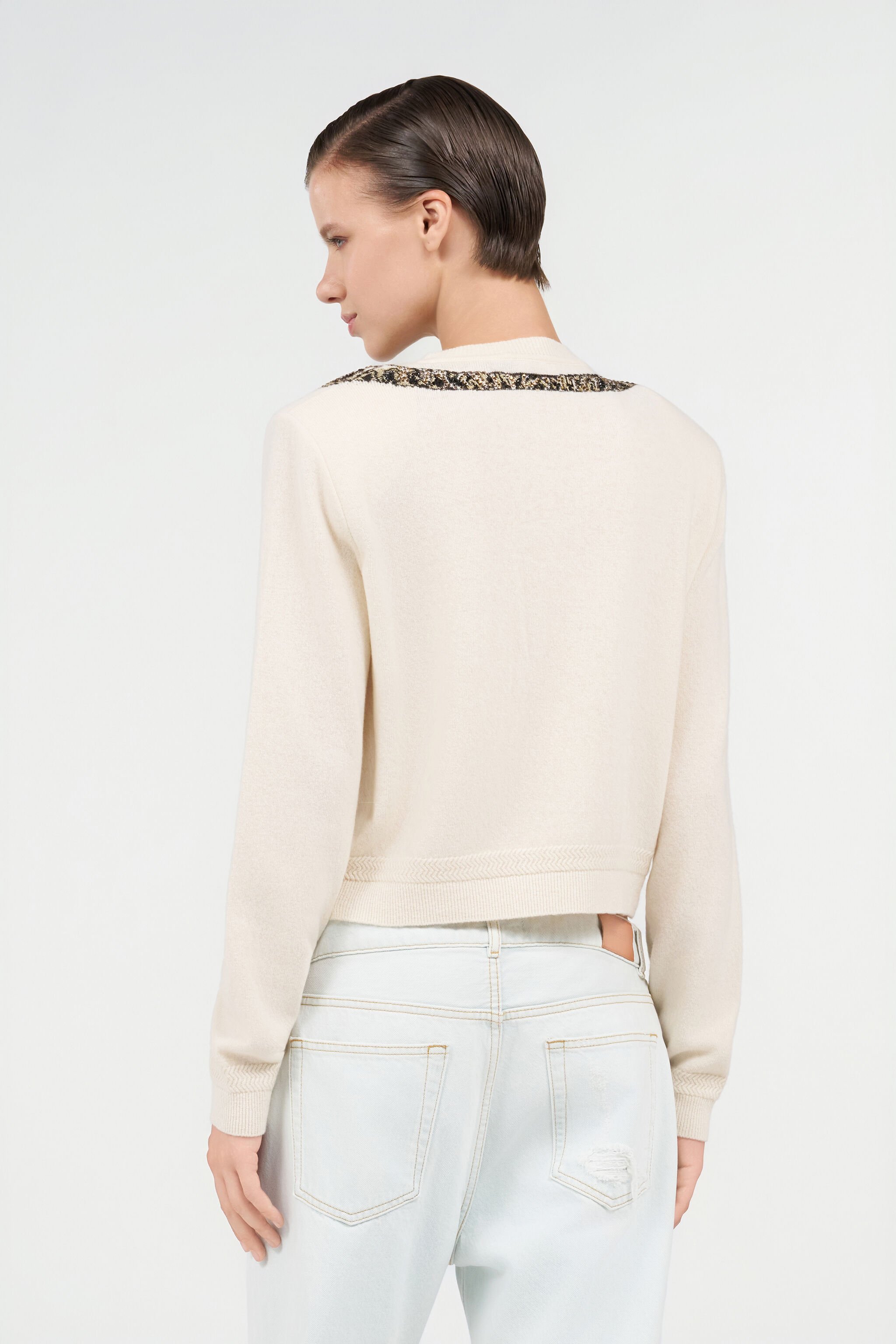 RC Wool Cardigan with Tiger Embroidery IVORY WKM902-MQ014