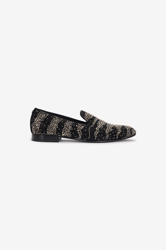 RC Animal-Print Loafers With Rhinestones Black/Silver URS004-SE127