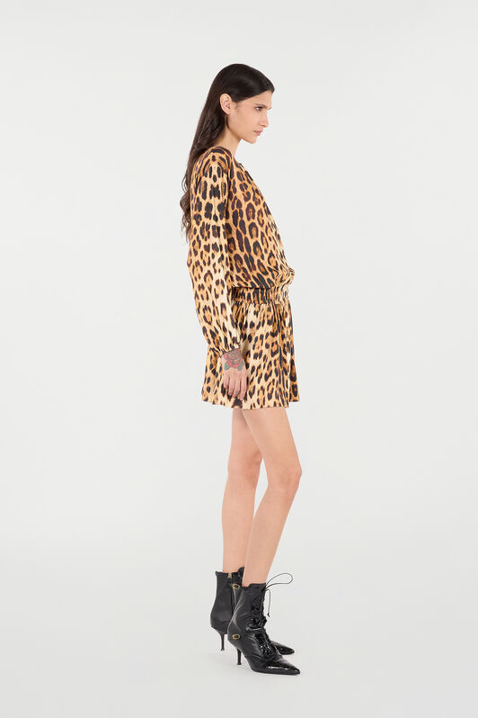 RC Short Dress with Jaguar Skin Print Brown VKT131-LXP73