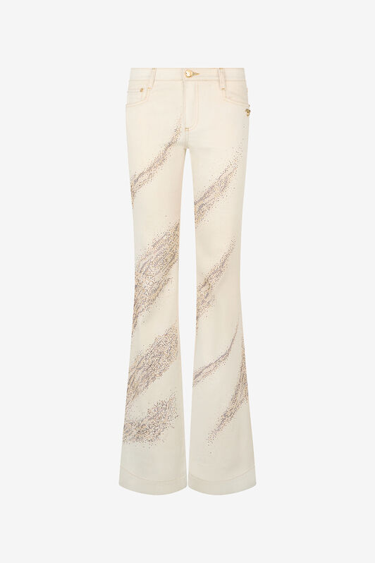 RC Ivory flared jeans with gold animal-print detailing IVORY/GOLD WWJ204-DE017