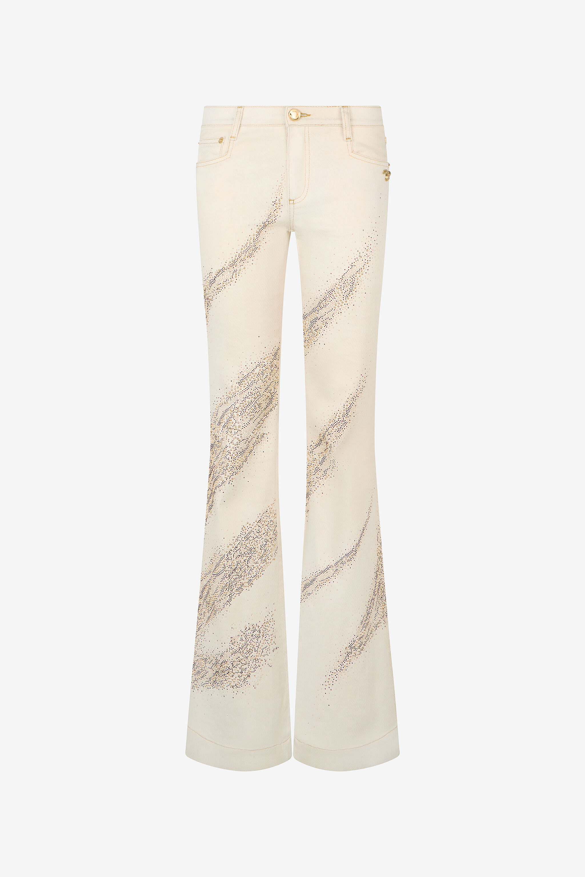 RC Ivory flared jeans with gold animal-print detailing IVORY/GOLD WWJ204-DE017