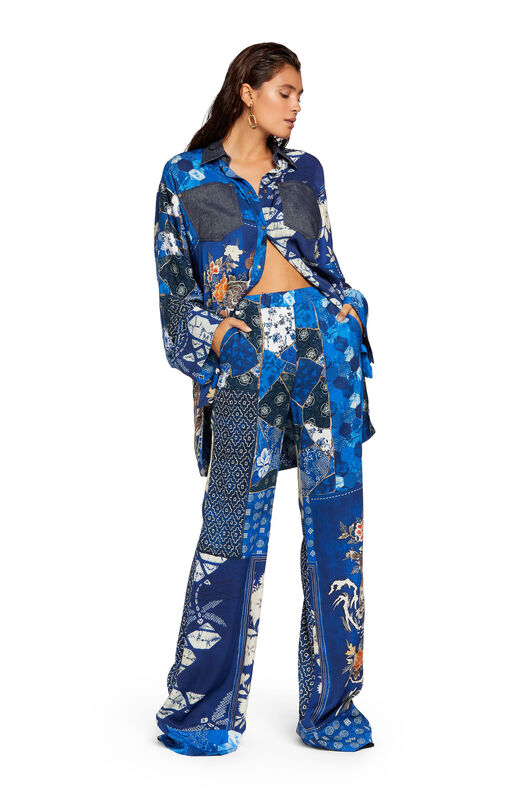 RC Patchwork buttoned blouse Blue MQT700-8QB03