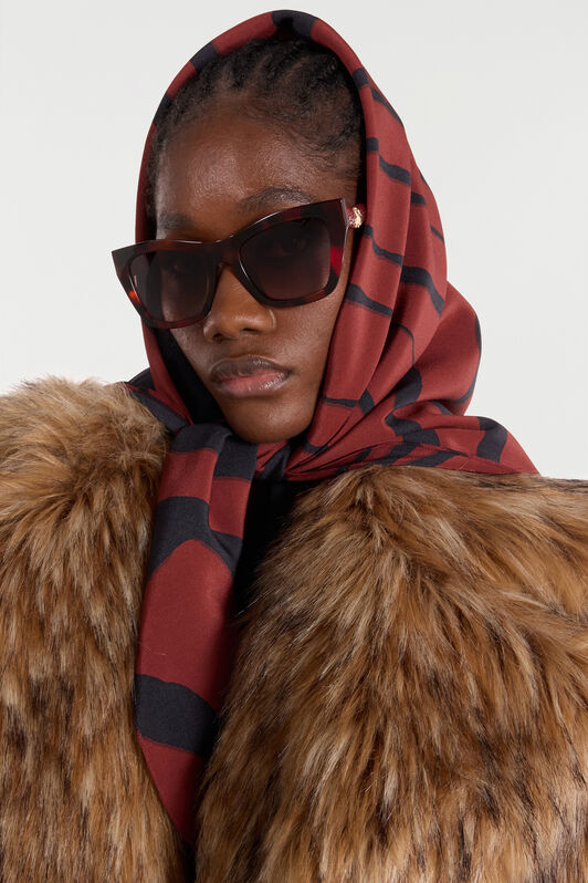 RC Geometrische Sonnenbrille mit Bügeln im Skaleneffekt SHINY RED HAVANA UALD13-ID208