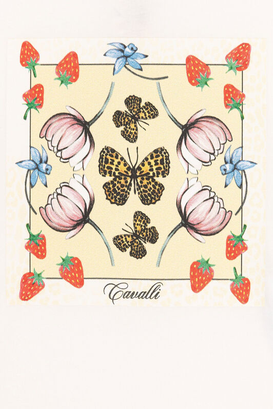 JU T-shirt con logo e stampa con fragole e farfalle Bianco QJT620-JV025