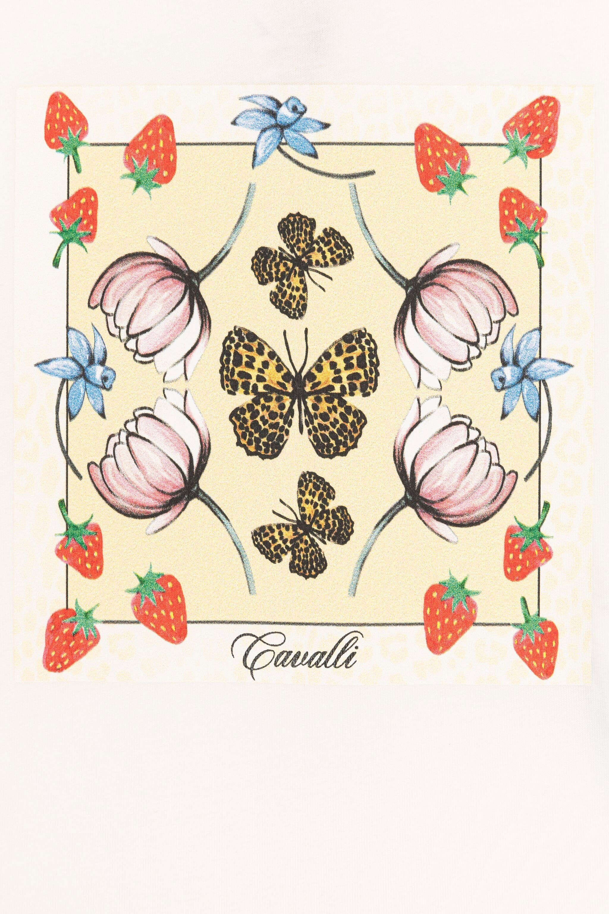 JU T-shirt con logo e stampa con fragole e farfalle Bianco QJT620-JV025