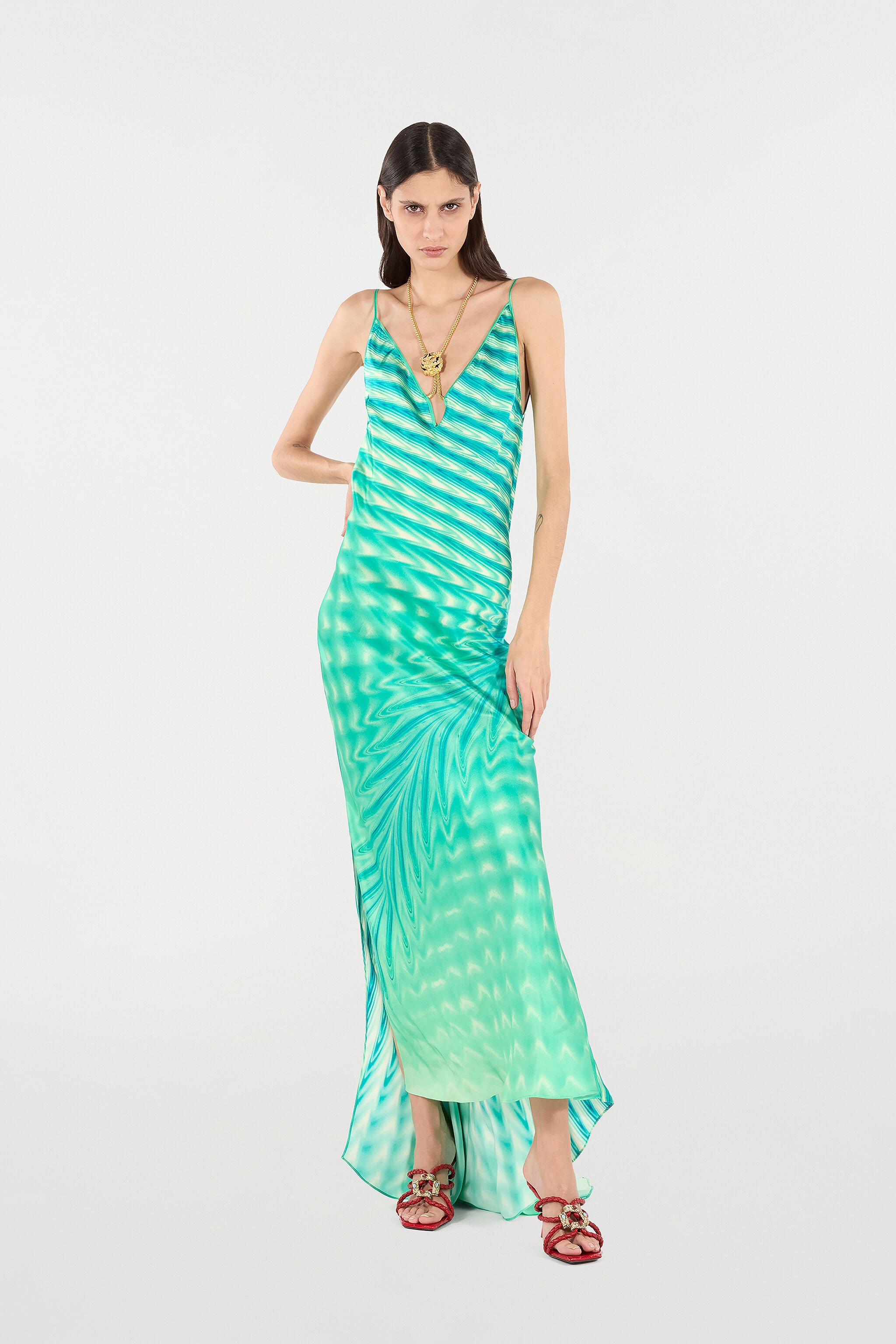 RC Dress With Psychedelic Print And Necklace Light green UKT128-RYN47