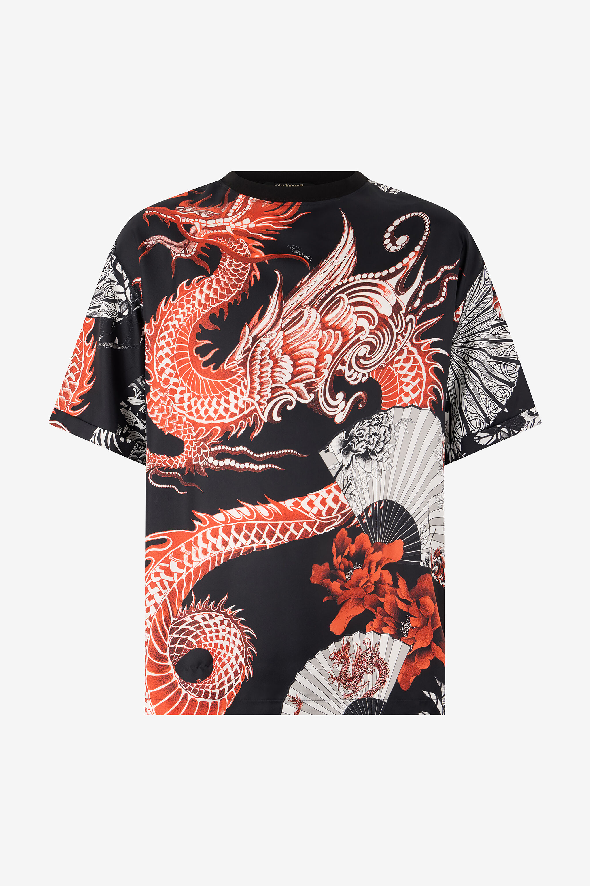 RC Silk and Cotton T-Shirt with Dragon Black/Red VNT62F-OZP75