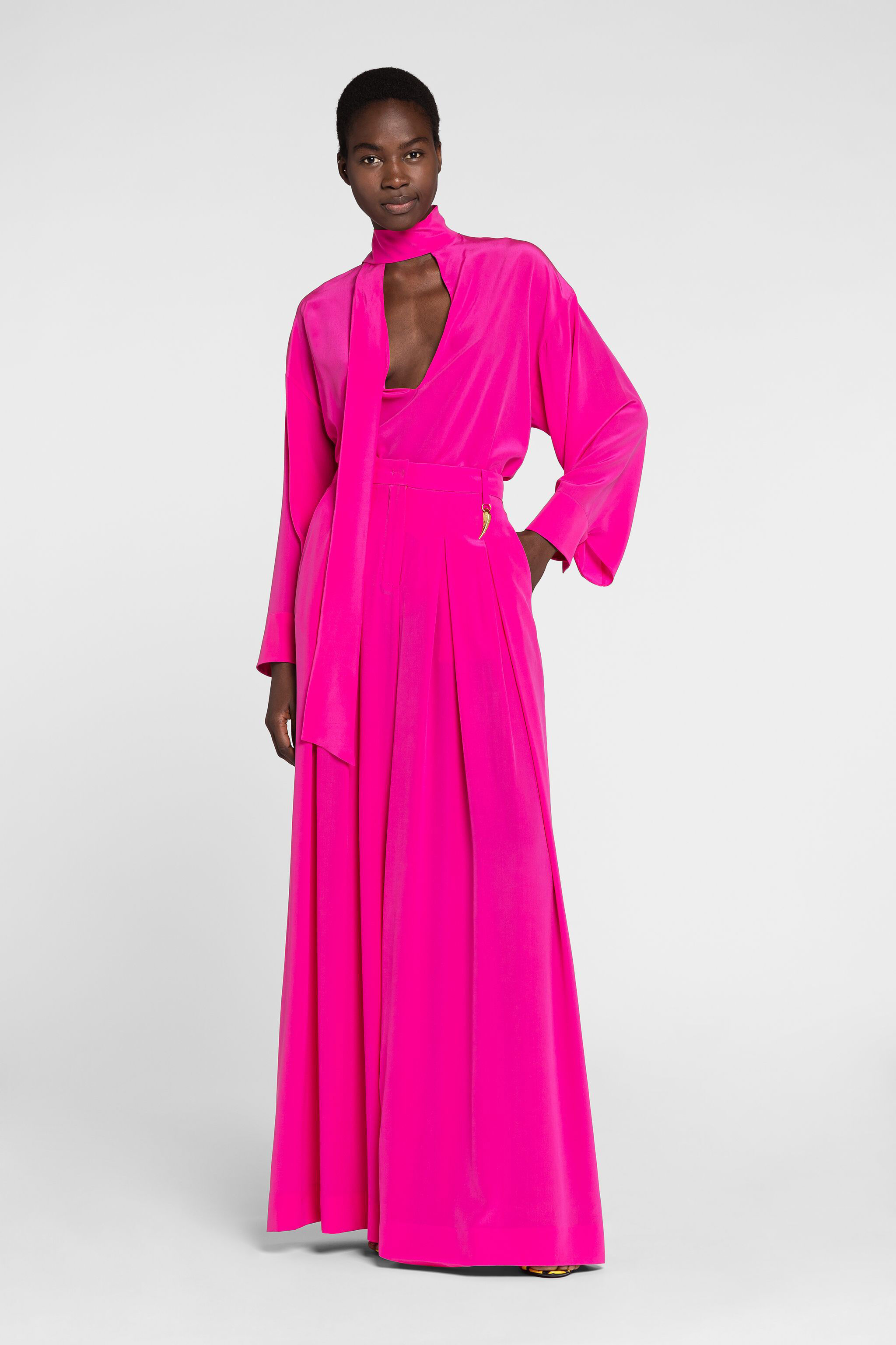 RC Tie-Neck Silk Top FUCHSIA OQT706-SY001