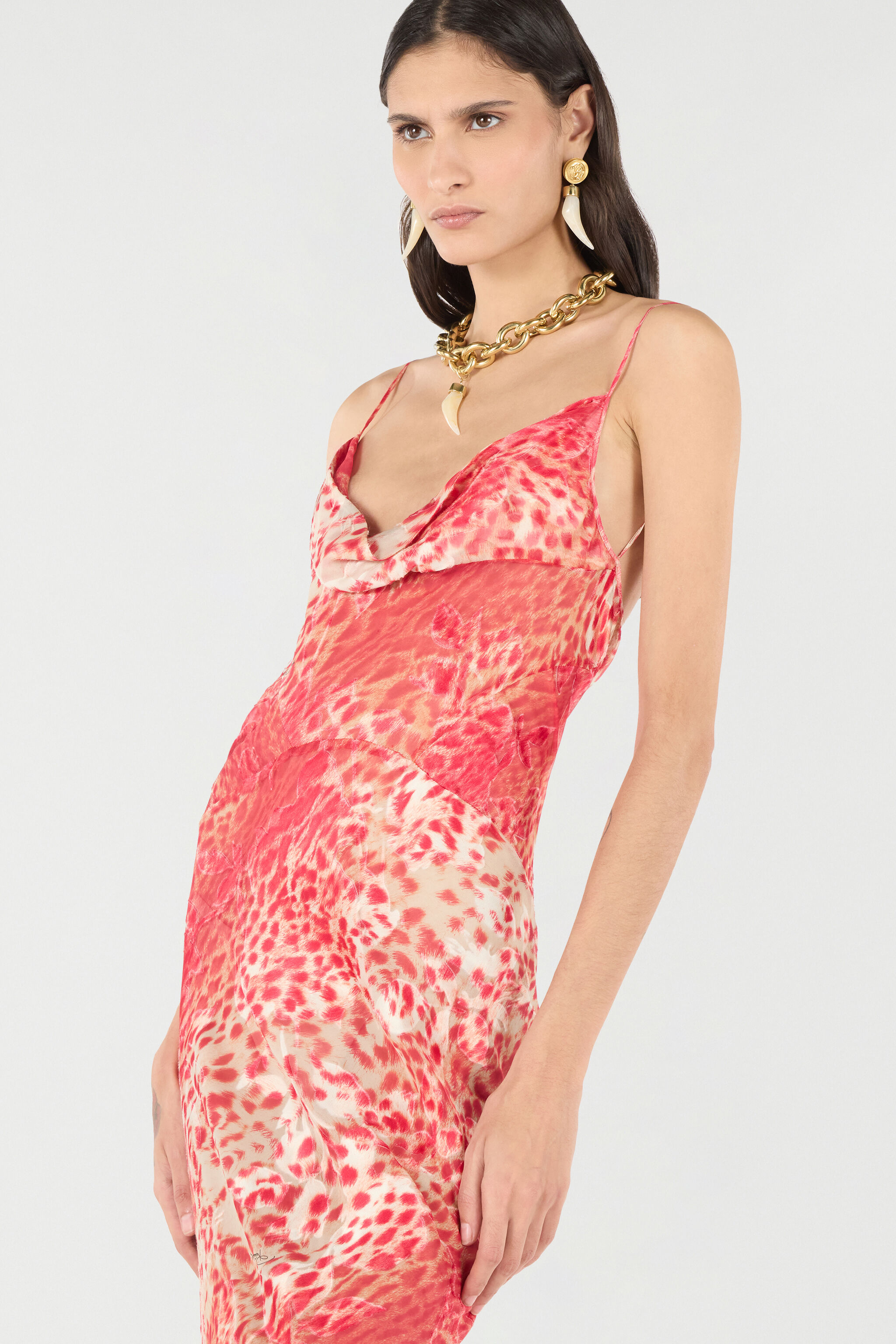RC Langes Kleid mit Print Jaguar Skin Rot UKT127-HEN58