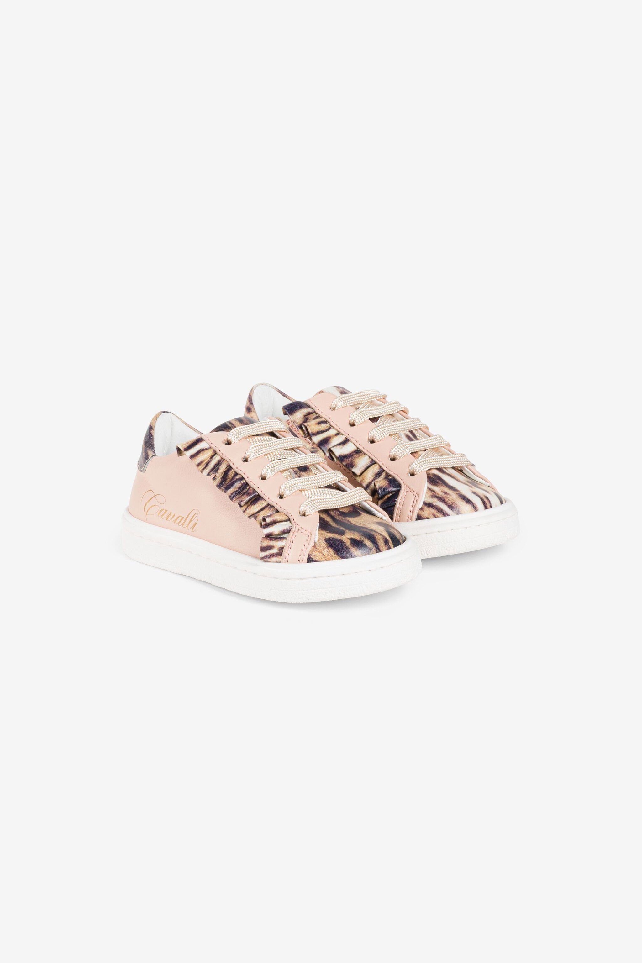 JU Ruffled Ocelot-Print Sneakers Pink PJS008-PN003