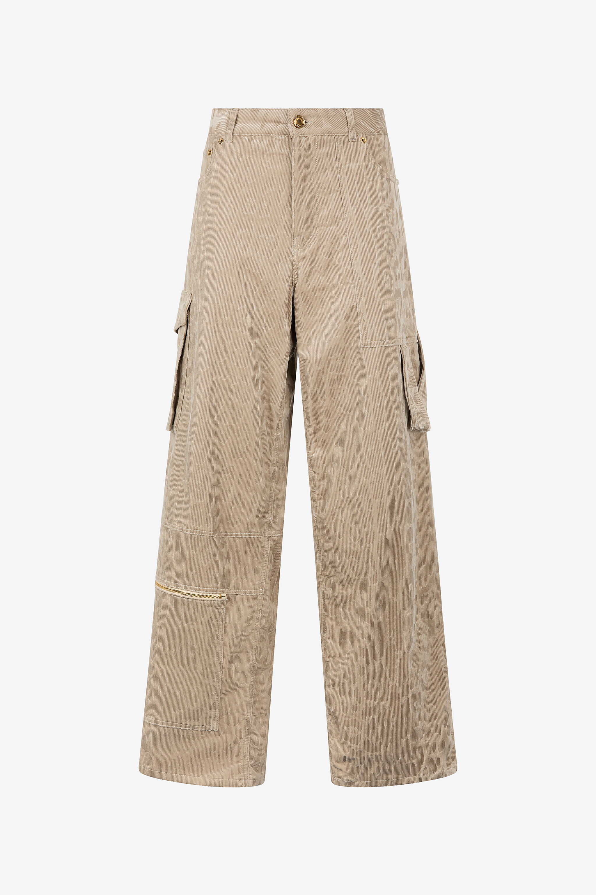 RC Cargo Pants with All-Over Jaguar Skin Motif Light Brown VKT250-VL076
