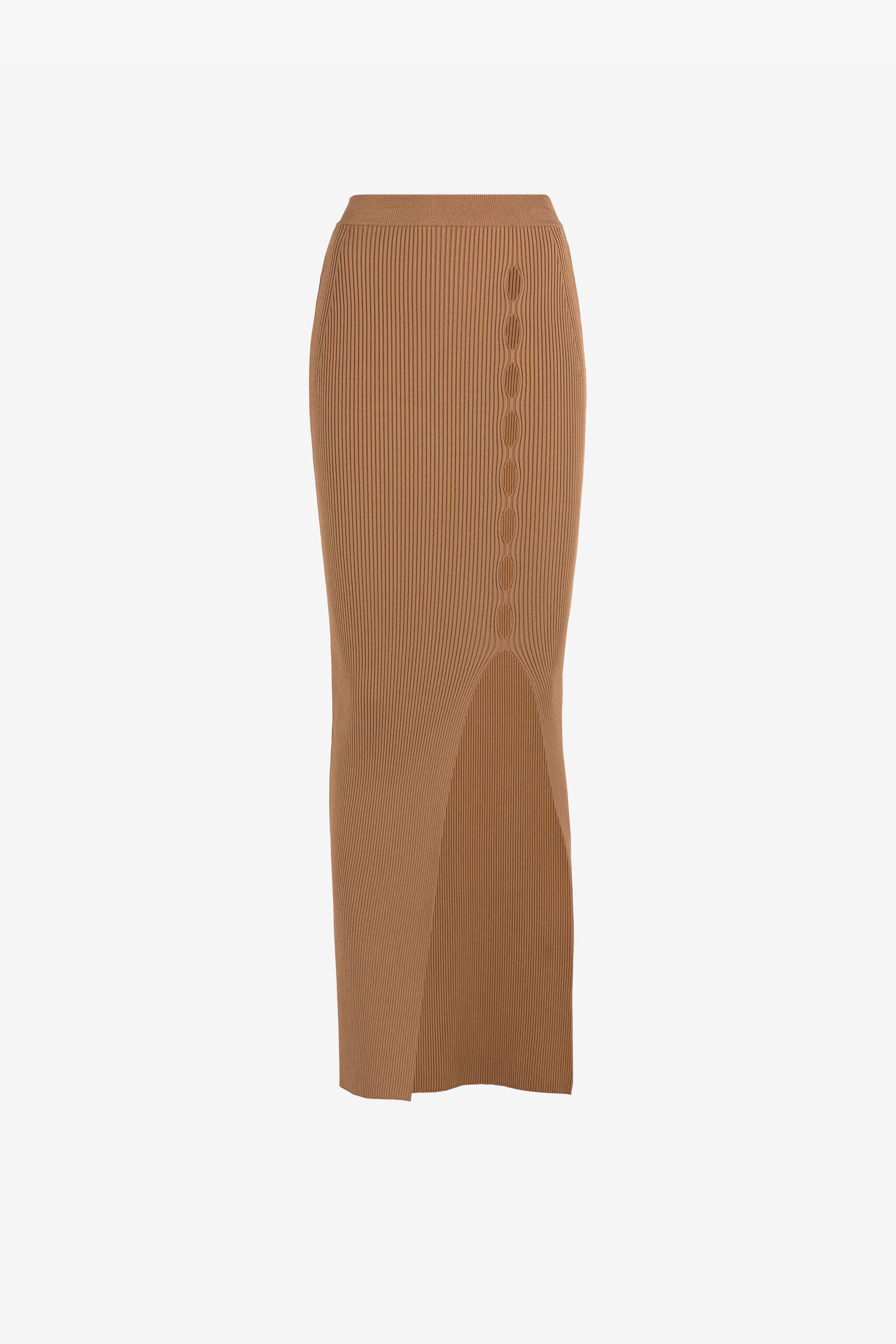 RC Ribbed long skirt with cut-out Brown RKM301-MG011