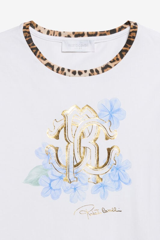 JU T-Shirt mit RC-Blumenlogo und Leoparden-Detail JU T-Shirt mit RC-Blumenlogo und Leoparden-Detail OPTICAL WHITE WJT60Q-JD001