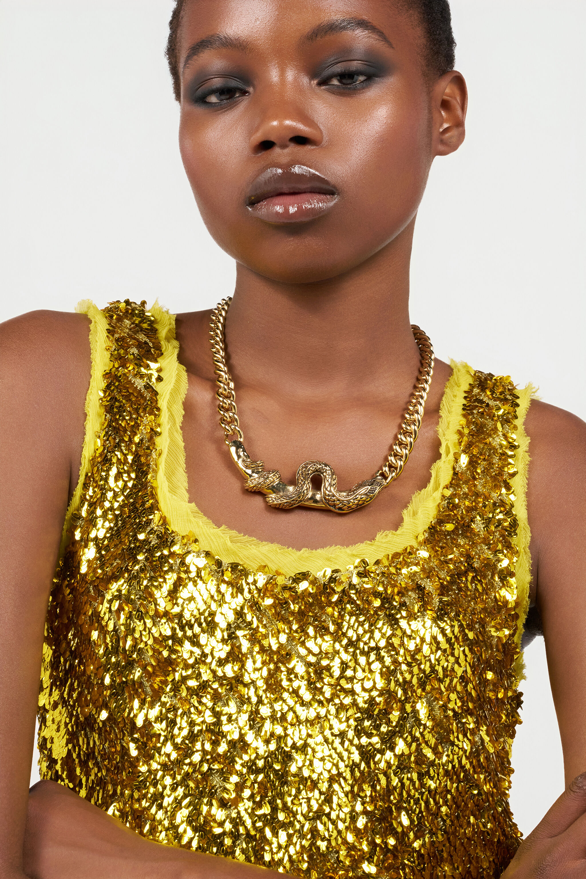 Serpentine Gold Necklace in OLD GOLD for Women | Roberto Cavalli®