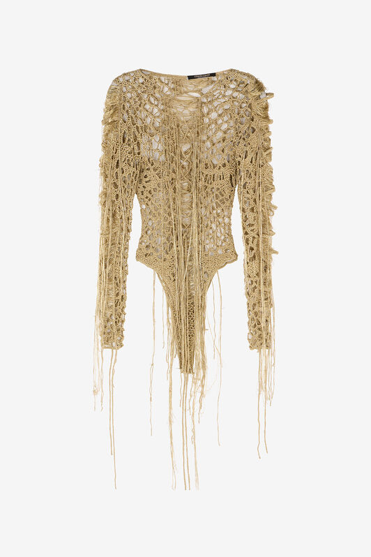 RC Golden See-Through Crochet-Effect Bodysuit GOLD WWM607-MO011