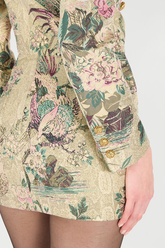 RC Cropped Jacket with Floral and Pheasant Motif RC Cropped Jacket with Floral and Pheasant Motif Ivory/Pink VKT403-DJ084