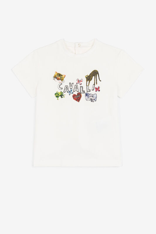 JU T-shirt à imprimés animaux et logo BIANCO LATTE PJT676-JV025