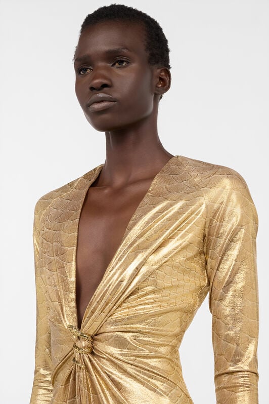 RC Abito Midi Beige Dorato Con Stampa Squame BEIGE/GOLD WWT111-OOS31