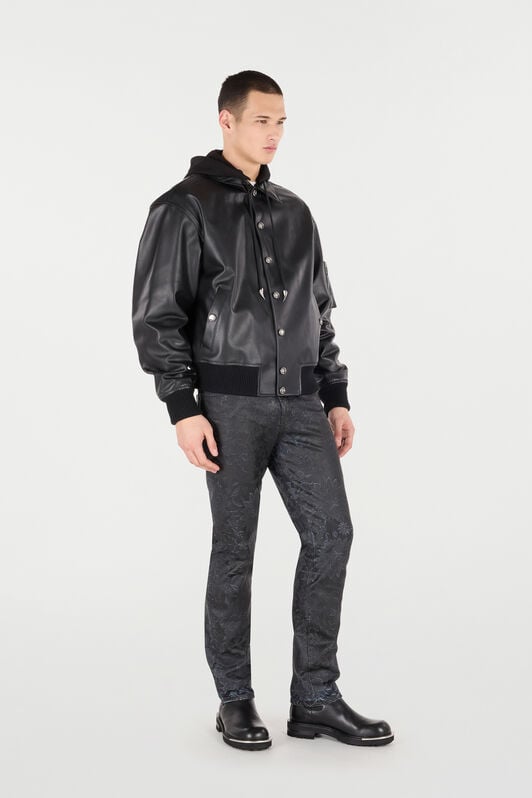 RC Leather Bomber Jacket with Hood Black VNP464-PN104