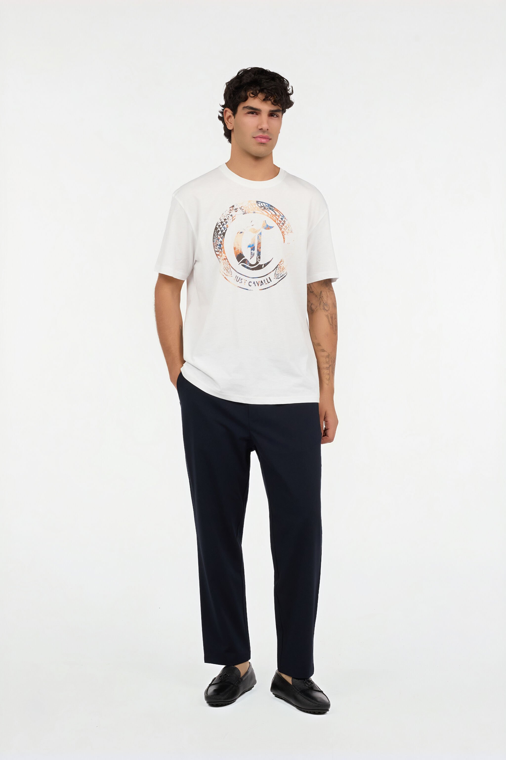 JC T-Shirt in Weiß mit Monogramm JC und Logo WHITE VFT032-VF076