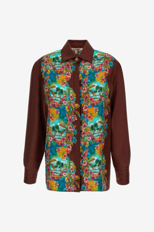 RC Hawaii silk Shirt Dunkelbraun/Hellblau SKT704-4QL29