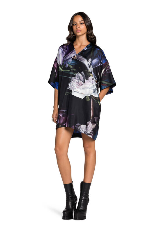 RC Floral-Print Silk Mini Dress Purple KOT10G-4QS02