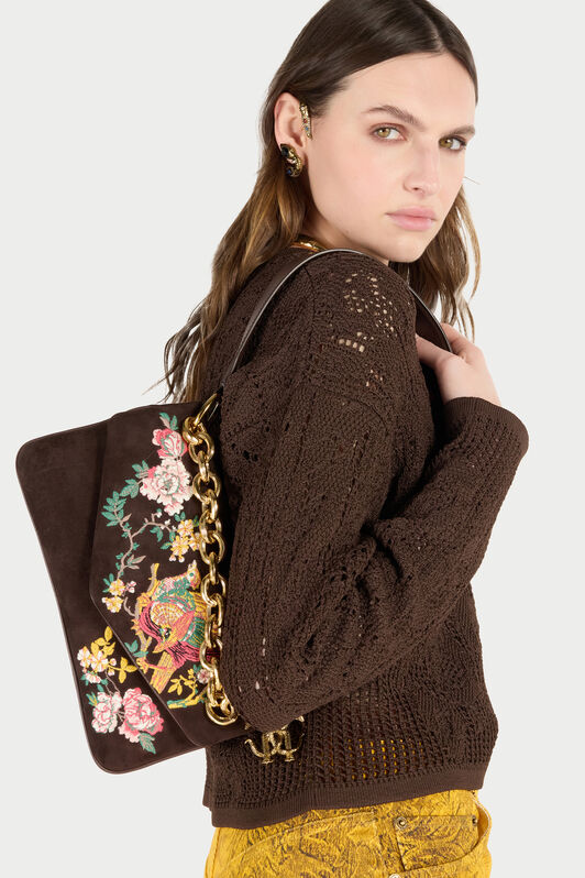 RC Suede Bag with Naturalistic Pattern Brown VKB018-PC010