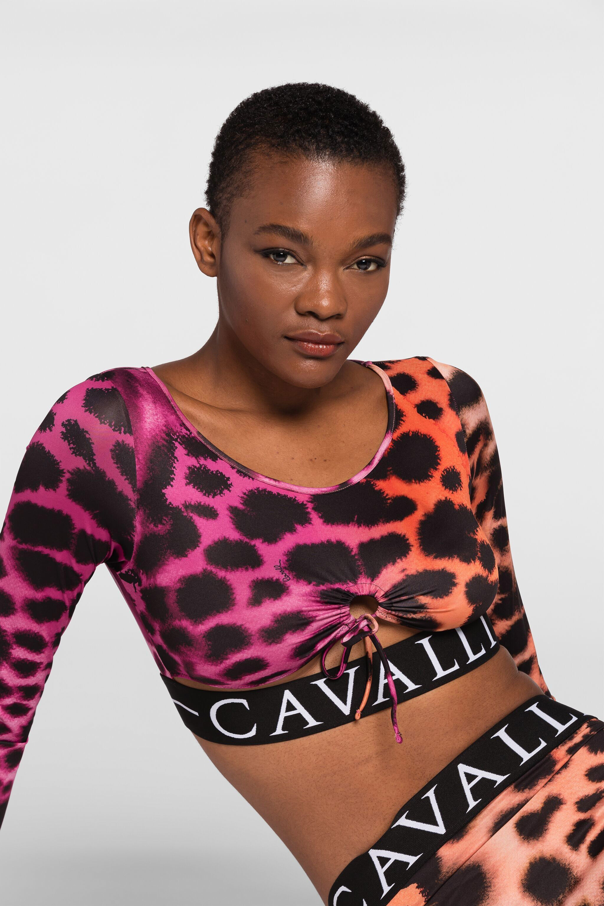 RC Animal-print cut-out cropped top Fuchsia QKT60J-LNF49