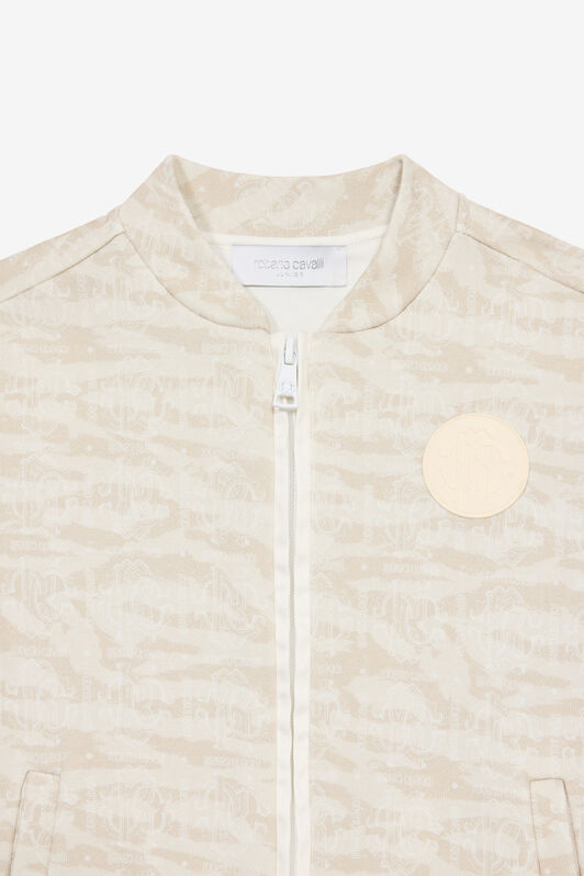 JU Zip-Up Sweatshirt With Tiger Skin Print Ivory UJT68E-5OO44