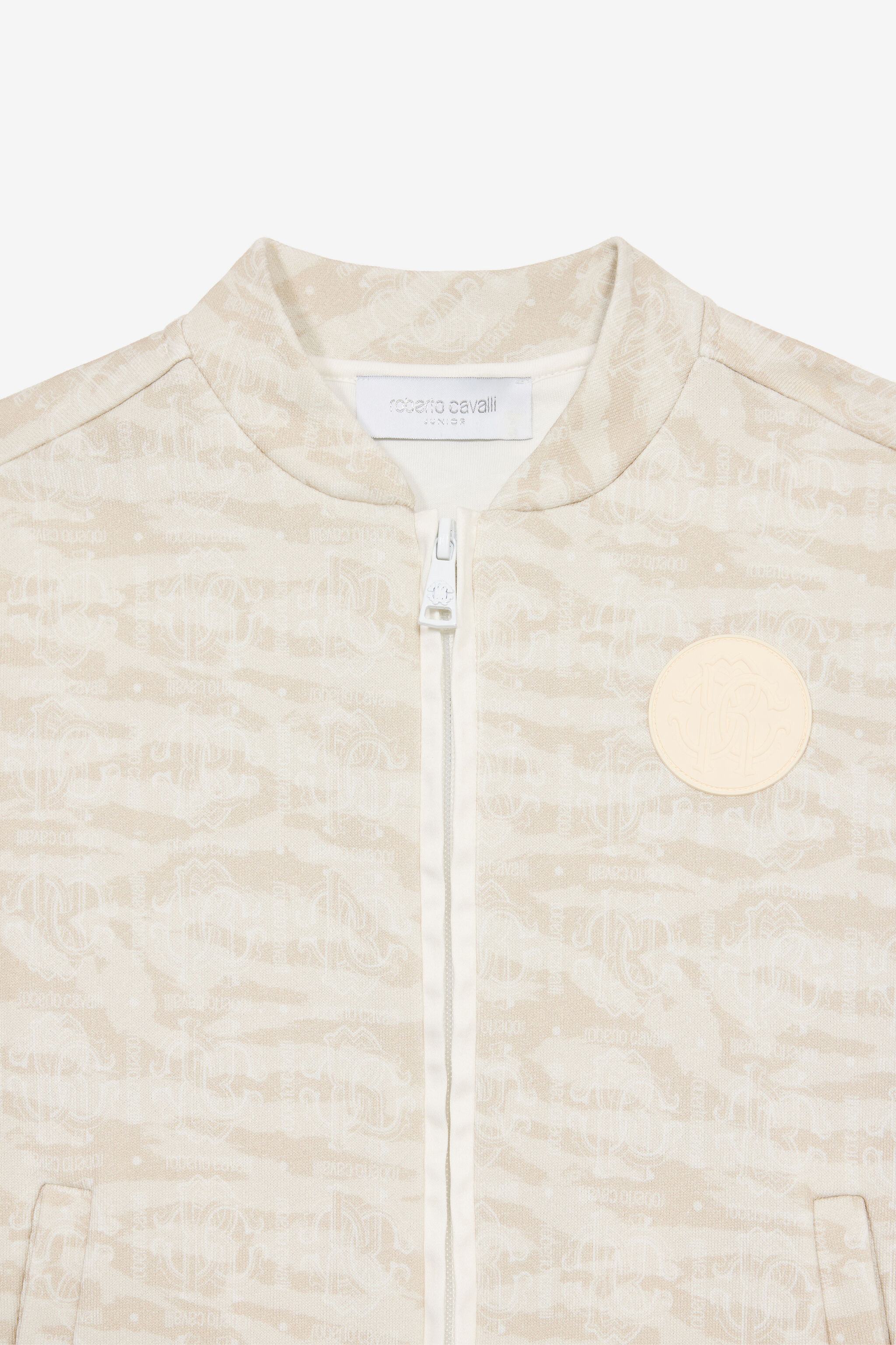 JU Zip-Up Sweatshirt With Tiger Skin Print Ivory UJT68E-5OO44